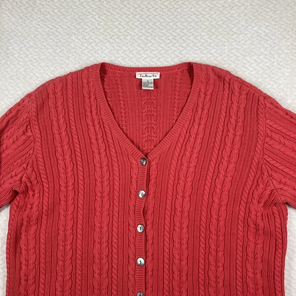 Vtg Talbots Pink Cable Knit Sweater‎ Cardigan Button Up Women's Size M